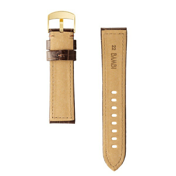 バンビ｜BAMBI 時計バンド 本革 型押し 撥水 ワイドサイズ 平ツク かん幅22mm 美錠幅20mm 【金具色指定不可】 ダークブラウン BKE003BU