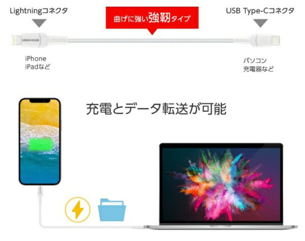 GREEN HOUSE｜グリーンハウス USB Type-C to Lightning 強靭 データ転送ケーブル 15cm レッド GH-ALTCTA15-RD [USB Power Delivery対応] 3