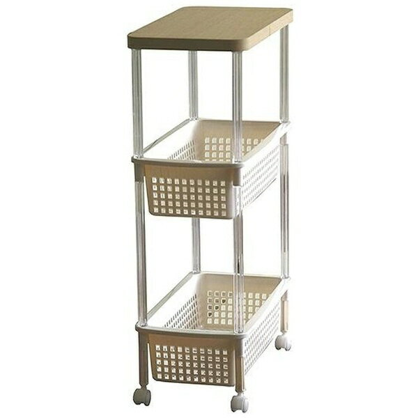 平和工業 キッチンワゴン バスケットワゴンスリム 木製天板付 キャスター付 3段
