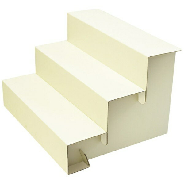 大きめの作品もたくさん展示できる、奥行き・幅のある紙製ディスプレイ。ホワイト1台入り。本体（組立時）H270×W420×D345mm。1段はH90×D115mm。分解すると約A3サイズになります。組立式です。総重量24kg。耐荷重テスト済み。材質段ボール（1.5mm厚）質量・質量単位297g