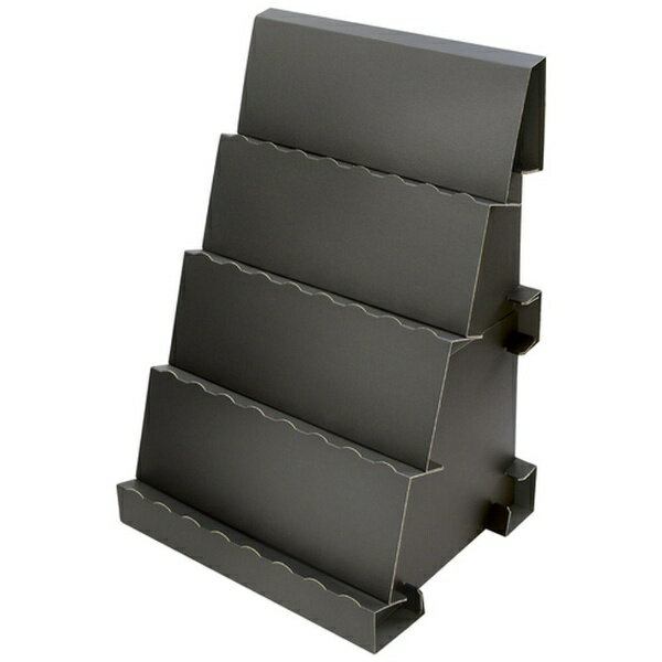 遠くからでも目立ちたくさん作品が展示できるBIGサイズ紙ディスプレイ。ブラック1台入り。本体（組立時）H620×W420×D345mm。1段はH160×D30mm。分解すると約A3サイズになります。コンパクト設計。はがきサイズが並べられます。総重量約8kg耐荷重テスト済み。材質段ボール（1.5mm厚）質量・質量単位470g