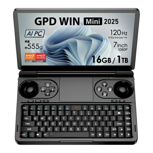 GPD｜ジーピーディー ポータブルゲーミングPC GPD WIN Mini 2025 ブラック GPDMINI-25BK-1610R [7.0型 /Windows11 Home /AMD Ryzen 7 /メモリ：16GB /SSD：1TB /英語版キーボード /2025年3月モデル]のサムネイル