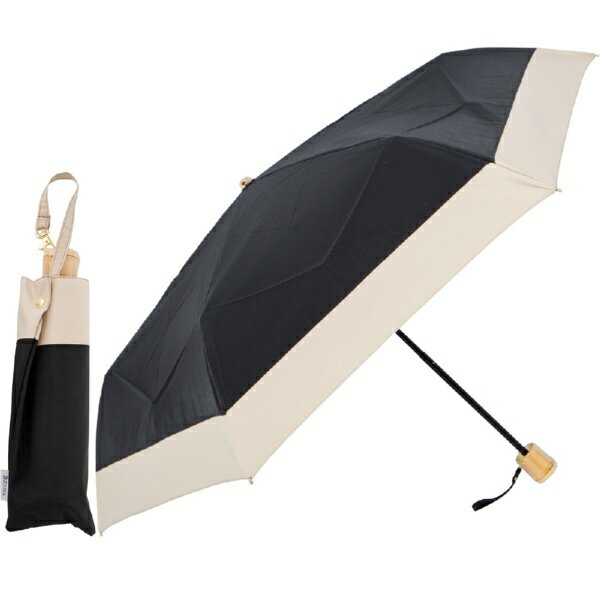 KIZAWA｜キザワ 形状安折りたたみ日傘 stella ブラック×ベージュ M50XT-063PI-black-beige [日傘 /50cm]