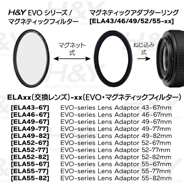 H&Y｜エイチアンドワイ EVO マグネティックステップアップリング 72-95mm ELA72-95