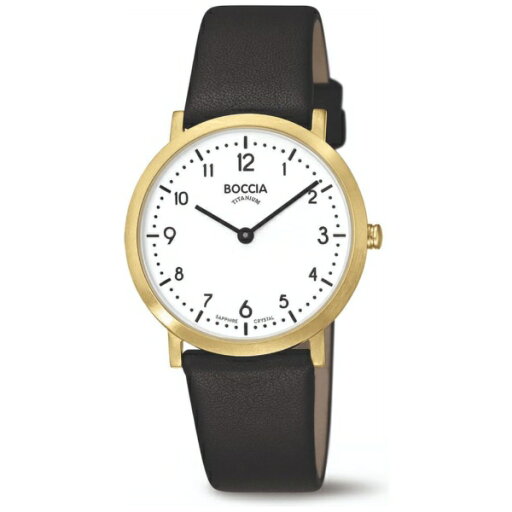 ボッチアチタニューム|BOCCIA Slim Collection 3335-02 レザーベルト QZ ベゼル色:ゴールド ボッチアチタニューム|BOCCIA Slim Collection 3335-02 レザーベルト QZ ベゼル色:ゴールド
