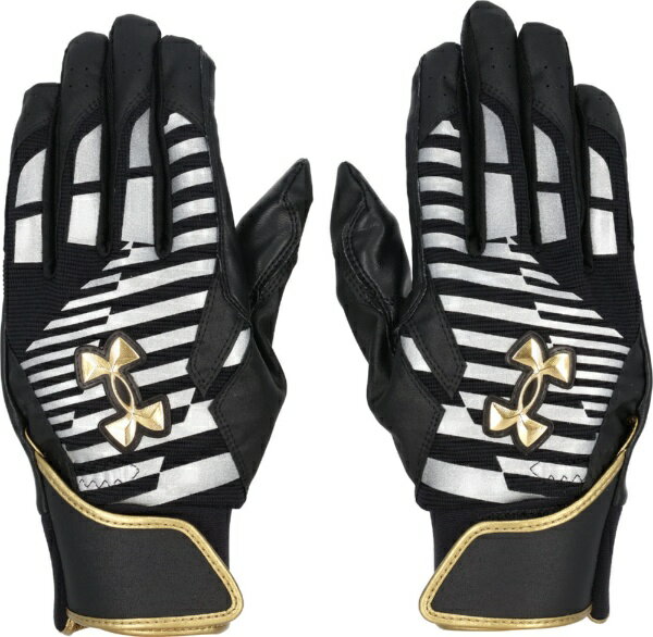 アンダーアーマー｜UNDER ARMOUR メンズ ベースボール UAクリーンアップ プロ バッティンググローブ Black×Silver×Metallic Gold 6001312 [メンズ /両手装着用 /Mサイズ]