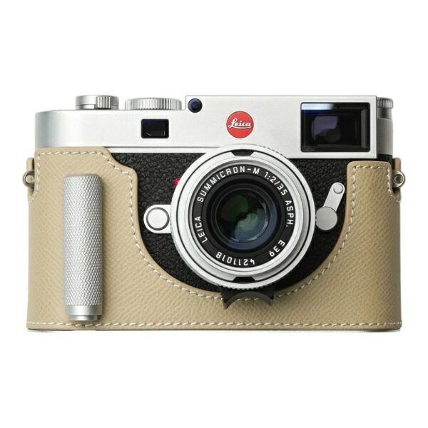 Mr.Stone｜ミスターストーン LEICA M11用 本革ケース クラシック シグニチャーグリップ ライトベージュ/白ステッチ PTBK009