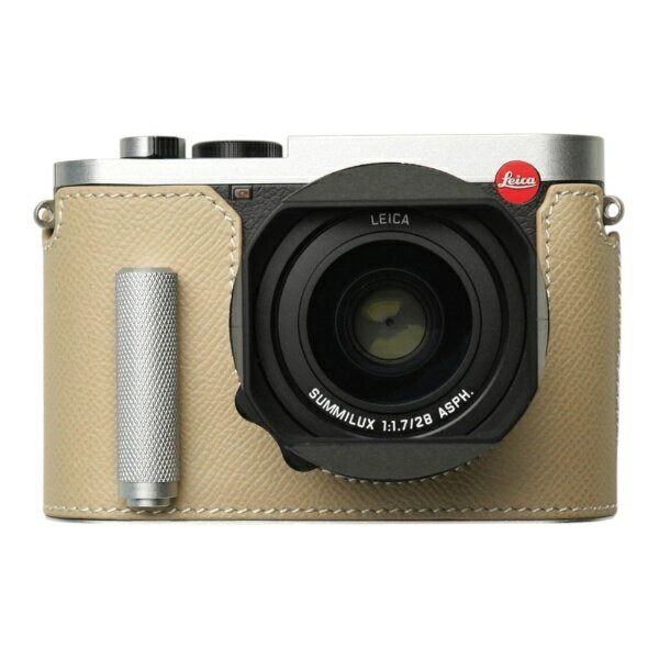 富士FILM - Mr.Stone｜ミスターストーン LEICA Q3/Q3 43用 本革ケース クラシック シグニチャーグリップ ライトベージュ/白ステッチ PTBL009