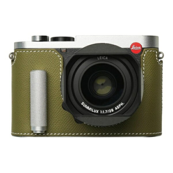 SANYO - Mr.Stone｜ミスターストーン LEICA Q3/Q3 43用 本革ケース クラシック シグニチャーグリップ フィールドグリーン/白ステッチ PTBL012