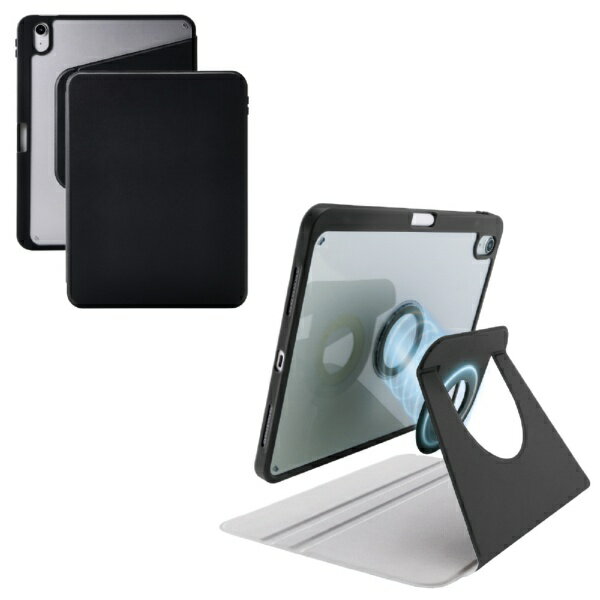 ELECOM｜エレコム 11インチ iPad（A16） 10.9インチ iPad（第10世代）用 フラップケース 360度回転 背面クリア 2アングル スリープ ブラック TB-A25RMG360BKN