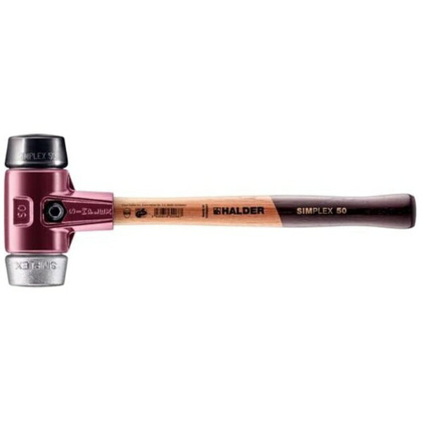■ゴム製インサート（黒色、中程度の硬さ、クッション性が良い、臭い無し、低摩耗）/ソフトメタル製インサート（銀色、硬い、耐熱性）が付いているSIMPLEXハンマーです。■誤ってハンドル根元を叩いた際に、ハンドルを保護するスリーブ付きで破断に強い鋳造製ハウジングです。■高品質で、振動を減衰する木製ハンドルは、手になじむ形状に仕上げて、グリップ部はニス二度塗り塗仕上げされています（汚れに強い）。■全ての部品は、交換可能ですので、資源の節約とコストセーブとなる、レトロフィットが出来ます。■本製品は、ヘッド径30mmから80mmがあります。■ヘッド径60mmと80mmにはゴム製インサート付、自立タイプがあります。■ソフトメタル製インサートはアルミ材で出来ており、従来の鉛製ハンマーの代用品となります。■SIMPLEXハンマー3029シリーズは、ゴム製とソフトメタル製インサートが付いています。■耐摩耗性能が高く、叩いた時のクッション性が良く、ゴム固有の臭いもない、中硬ゴム製インサート（3202シリーズ）は、一般的なゴムハンマーに比べて、長い期間お使いいただけます。■アルミ製の、この銀色のインサート（3209シリーズ）は、硬くて耐熱性がありますので、従来の鉛製ハンマーを置き換えることが出来ます。■鋳造製のハウジングは、ハンドルを取付けるスリーブ部が長いため、誤って根元部分で叩いたとしても折れる危険はありません。■振動の吸収性能も良く、手になじむ形状に仕上げてあり、また、グリップ部は、ニスの二度塗り仕上げ加工をしているため、汚れに対しても強くなっています。【用途】・金型製作に。・プラント建設に。・自動車、トラックの組立て修理に。【仕様】・頭径（mm）： 50・頭長（mm）： 135・全長（mm）： 370【材質／仕上】・ハンドル： 木製・インサート 1： ゴム複合材、黒色、中硬、衝撃緩和機能、ゴム臭無し、低摩耗・インサート　2： ソフトメタル、シルバー、硬、耐熱性・ハウジング： 可鍛鋳鉄