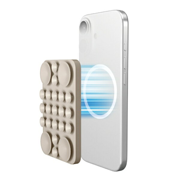 ELECOM｜エレコム スマホホルダー 吸盤 MagSafe対応 iPhone用 強力固定 動画視聴 自撮り 壁鏡ガラス貼付 シリコン コンパクト TakoPita ベージュ P-TKPTMAG01BG