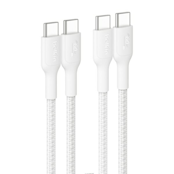 BELKIN｜ベルキン USB-C to USB-C 編組ケーブル 60W 2M ホワイト 2本セット CAB024fq2MWH2PK