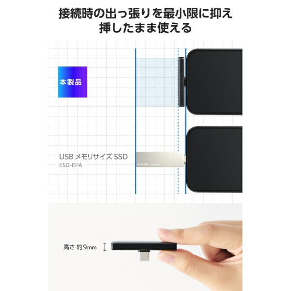 ELECOM｜エレコム ESD-EPC1000GGY 外付けSSD USB-C接続 (Chrome/Android/iPadOS/iOS/Mac/Windows11対応) グレー [1TB /ポータブル型]