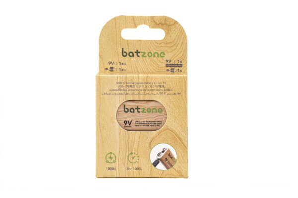 太平洋商事 batzone リチウムイオン充電池 9V(1本入り) Type-Cケーブル付　P2-LI9V-4500C-1