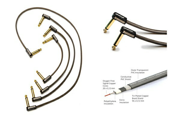 ハイパフォーマンス フラットパッチケーブル 78cm好評を得ている既存のEBSフラットパッチケーブルの最上位版です。プラグ端子部分に24Kゴールドメッキを施し、より安定した伝送品質を得ています。ケーブル部分には二重のシールド構造と多重絶縁素材により外来ノイズ混入を最大限に防止しつつ、芯線の保護とケーブル全体の柔軟性とを併せもたせることに成功。楽器本来のピュアなサウンドと、洗練されたエフェクトシステム構築を楽しんで頂くことができます。