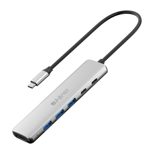 SUNEAST｜サンイースト 映像変換アダプタ [USB-C オス→メス HDMI /USB-Ax3＋USB-C＋USB-Cメス給電 /PD100W] 4K対応(Android/Mac/Windows対応) シルバー SE-HUB061JDPNNF