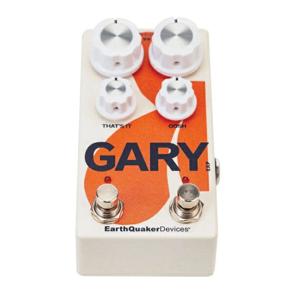 Garyオートマチックパルスモジュレーションファズ＋オーバードライブアースクエイカーデバイセスが今回自信を持って紹介する新製品はGary（ゲイリー）。このゲイリーはイギリスのバンド、IDLES（アイドルス）のギターリスト、Lee Kiernanのシグネチャーペダルになります。ゲイリーがLeeのシグネチャーペダルとなった元のアイデアは現在は廃番のEQDペダルで彼の歪みの要、Gray Channel（グレイチャンネル）のコンパクトなバージョンを作ろうというシンプルな話から始まりました。出来上がった最初の物は音も良く素晴らしい出来だったのですが、もっと深く追い込んだ音の歪みも作れないかな？との事でこのオーバードライブに追加する他の歪みの模索を始め、このスムースなオーバードライブとは真逆の過激な領域に入れる歪みに到達しました。寸法 121 x 64 x 57 (mm)消費電流 20 mAFuzz入力インピーダンス 1 MOhm出力インピーダンス Overdrive入力インピーダンス 500 kOhm出力インピーダンス TRS expression pedal wiring:Tip: WiperRing: +3.3VSleeve: Groundフレキシ・スイッチングこの製品にはフレキシ・スイッチ (Flexi-Switch) 機能が搭載されています。電子リレー方式のトゥルーバイパスで、踏み方の違いによって通常のラッチ式のスイッチとしても、モーメンタリースイッチ（アンラッチ式）としても使用可能です。ラッチ方式のスイッチとしての使用の場合は、通常のエフェクターのスイッチの様にオンにしたい時に一回踏み、オフにしたい時にスイッチを再度一回踏み込んでください。モーメンタリー方式のスイッチとしての使用の場合は、スイッチを踏み込んでいる間だけエフェクターがオンになり、一度スイッチを放すとオフになります。ゲイリーは電子リレー方式のスイッチを使用しておりますので、電源が供給されなければ入力された信号は出力されません。電源この製品は9V、ACアダプターで2.1mmのセンターマイナスのアダプターで使用できます。デイジーチェインやトランス方式でないパワーアダプター等の使用ではノイズが乗る事が有りますので当社では推奨しておりません。また故障の原因になりますので9Vを超える電源は使用しないでください！