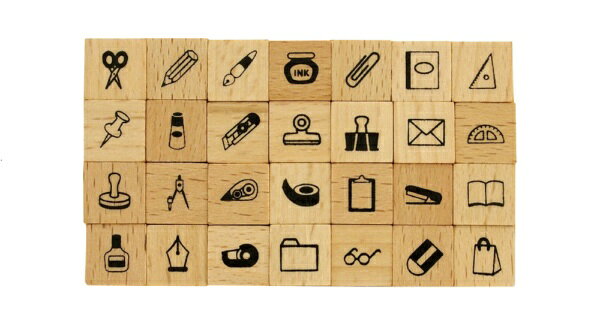 こどものかお プチ文字スタンプセット　大／文具のマーク 1234-019