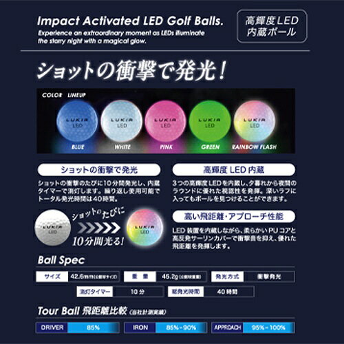 IDEAJAPAN ゴルフボール LUKIA LED BALL レインボーフラッシュ L-30501 [3球（1ス...