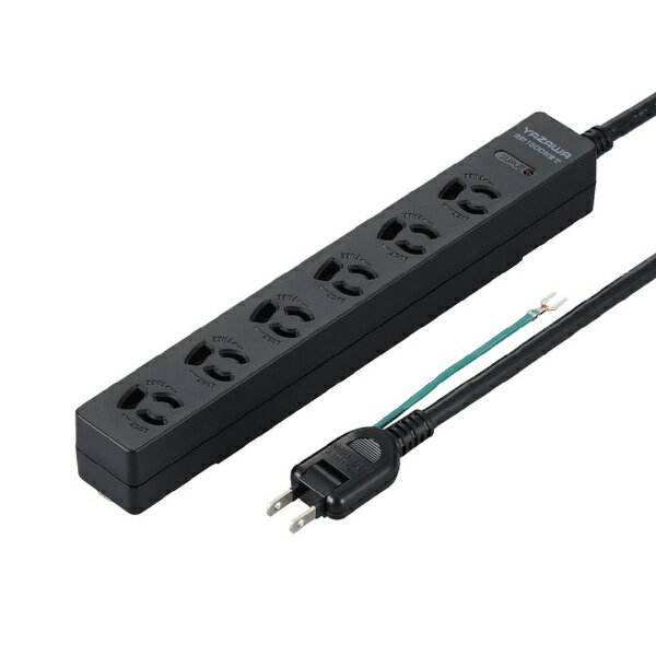 YAZAWA｜ヤザワ 3P抜け止めマグネットフック付タップ6個口5m　黒　H5HJKNP605BK　360°回転フック・強力..