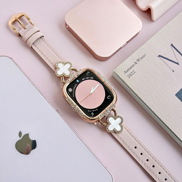 GAACAL｜ガーカル APPLE WATCH 1-11/SE1-3 38/40/41/42（10-11）MM 「幸運の輝き」クローバーモチーフバンド ピンク W00502PA