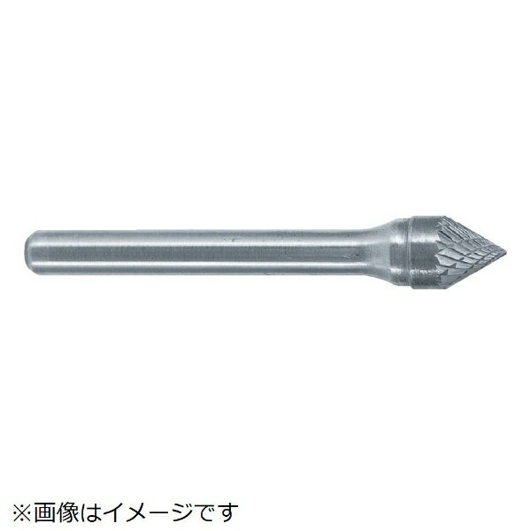 ■独自開発の刃形状により、高速回転使用時にバーが不用意に被切削物に喰いこんでしまうことがないため、滑らかに加工でき能力アップに貢献します。【仕様】・形状： 円錐型60°（シングルカット）・刃径（mm）： 19・刃長（mm）： 17.5・軸径（mm）： 6・軸長（mm）： 47.5・角度（°）： 60・タイプ： ロー付・最高使用回転数（rpm）： 14000・刃先タイプ： 品番の末尾 S付・シングルカット、Sなし ダブルカット・軸長50mm以下はオール超硬