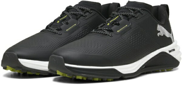 ゴルフコースでの爆発的なパワーを体験ラウンドを重ねても、常に最高の状態でプレーできる設計。防水メッシュアッパーを備えているため、空が曇り始めても濡れることのないスパイクレスシューズです。合成樹脂(ポリウレタン)＋合成繊維、合成樹脂(N、EVA樹脂)、合成樹脂底(ポリウレタン)レギュラー丈ラウンドトゥクロージャー/シューレース式スパイクレスのアウトソールヒールタイプ/フラットヒール防水メッシュアッパープーマキャットのアウトソールデザイン