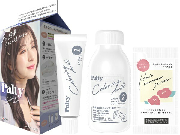 ＜ご使用法＞●染毛の48時間前には毎回必ず皮膚アレルギー試験（パッチテスト）をしてください。・ご使用の際は使用説明書をよく読んで正しくお使いください。（1）よく振る　2剤に1剤を全量加え、キャップをしめ、上下によく振って混ぜ合わせます。（2）手で塗る　手に出して、乾いた髪全体にたっぷりぬり、なじませます。（3）シャンプー・仕上げケア　20分ほど放置した後、よく洗い流し、シャンプー・コンディショナーをします。付属のヘアトリートメントセラムで仕上げます。●混合乳液やすすぎ湯が目に入らないように特に注意してください。●強くすりこまないでください。＜注意事項＞ヘアカラーでかゆみ、発疹、発赤がでたことのある方は、絶対に使用しないでください。ご購入前・ご使用前にお読みください。ご使用の際は使用説明書をよく読んで正しくお使いください。●次の方は使用しないでください。 ・ 今までに本品に限らずヘアカラーでかぶれたことのある方 ・ 今までに染毛中または直後に気分の悪くなったことのある方 ・ 皮膚アレルギー試験（パッチテスト）の結果、皮膚に異常を感じた方 ・ 頭皮あるいは皮膚が過敏な状態になっている方（病中、病後の回復期、生理時、妊娠中等） ・ 頭、顔、首筋にはれもの、傷、皮膚病がある方 ・ 腎臓病、血液疾患等の既往症がある方 ・ 体調不良の症状が持続する方（微熱、倦怠感、動悸、息切れ、紫斑、出血しやすい、月経等の出血が止まりにくい等）●薬液や洗髪時の洗い液が目に入らないようにしてください。●眉毛、まつ毛には使用しないでください。●幼小児には使用しないでください。