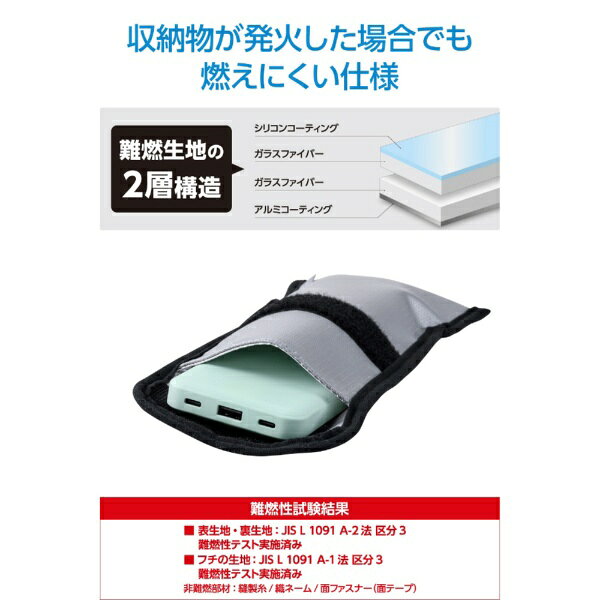 ELECOM｜エレコム モバイルバッテリー用 難燃ポーチ Mサイズ ガジェットケース 難燃生地で延焼・火・煙に配慮 モバイルバッテリー収納 自宅保管・通勤・旅行・機内持ち込み対応 グレー グレー BMA-MBP01MGY biccamera-15336408 楽天ビック(ビックカメラ×楽天) サンプル画像3