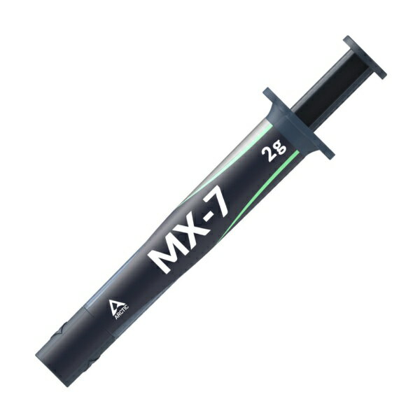 Arcticブランドの超高性能サーマルペースト「MX-7」2g入り■性能最適化の一貫性MX-7は高充填率による高密度で粘性のある一貫性が特徴であり、最適な熱性能を発揮します。特殊な質感のため、このペーストはヘラで塗布できません。■長寿命高い凝集性により安定した組成が保たれ、乾燥することなく長期間にわたり一貫した性能を発揮します。■均一な分散性低い付着性により微細な接着ラインへの最適な分散が可能で、最大限の熱伝達を確保します。■ポンプアウト現象なし高い凝集性により、高熱応力下での繰り返しの熱サイクル中も亀裂や漏れを防止します。■簡単な十字塗布MX-7を単純な十字パターンで塗布してください。クーラーの接触圧力がペーストを全面に均一に広げ、完全な被覆と容易な取り扱いを保証します。■完璧な層の広がり取り付け時、クーラーはサーマルペーストを接触面全体に均一に分散させ、気泡のない薄く均一な層を形成します。■安全かつ汎用性の高さCPU、GPU、ノートパソコン、コンソールプロセッサなどに適しています。非容量性かつ電気的に非導電性であるため、短絡や放電のリスクなく優れた性能を発揮します。■RoHS対応の環境配慮型プロダクト【ご注意事項】※特殊な質感のため、このペーストはヘラで塗布できません。単純な十字パターンで塗布してください。クーラーの接触圧力がペーストを接触面全体に均一に分散させます。