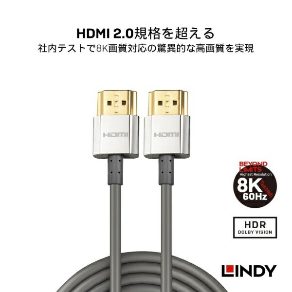 LINDY｜リンディー 0.3m HDMIケーブル ver2.0 『CROMO（スリム） LINE』 シルバー ...