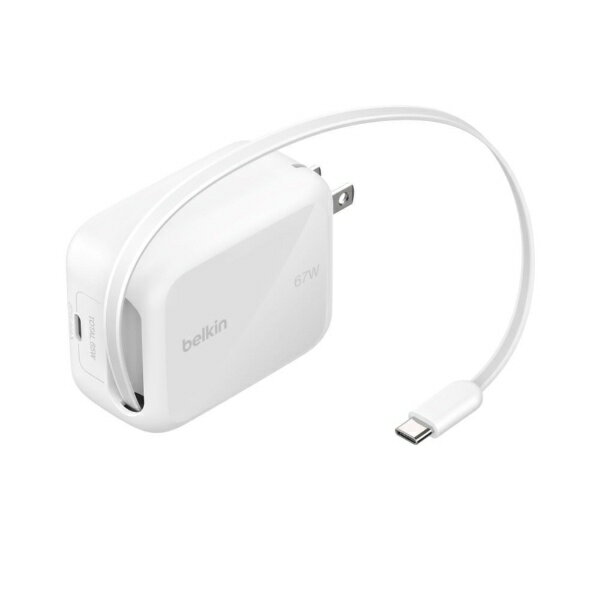 BELKIN｜ベルキン BoostCharge Pro 67W 1ポート 巻き取り式USB-Cケーブル付き GaN充電器 WCH022qcWH 
