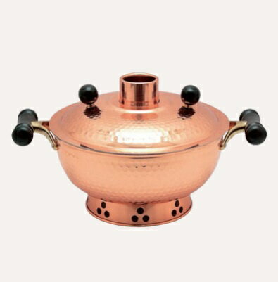 新光金属｜SHINKOUKINZOKU S-4057H銅製 鎚目木柄しゃぶしゃぶ鍋 26cm