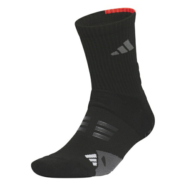 新開発のADIPOWER FOOTWEAR専用ソックス甲側シリコングリップ甲側にも搭載されたシリコングリップがシューズと密着することで、あらゆる動きに対してグリップ力を発揮しシューズ内での滑りをおさえる。足裏シリコングリップ高いグリップ力でシューズ内での滑りをおさえ、地面をしっかりと踏み込める。サイドウォールサポートダウンスイング時に最も負荷のかかる部分のブレをおさえる。アンクルパイルADIPOWER FOOTWEARのパワーバンドとBOAダイヤルの下にクッションを配置し、BOAを締めた時のアタリを軽減。土踏まずサポートダウンスイング時に強く蹴れるとともに、歩行時の運動機能をサポート。クッションパイルつま先からかかとの裏側に柔らかなクッションパイルを配置し、足をやさしく包み込む。メッシュ編み甲側に通気性の高いメッシュ編みを採用し、シューズ内のムレをおさえる。つま先リンキング編み目を一目ずつつなぎ合わせ、つま先をフラットにしゴロツキを無くすことで、靴ずれの発生をおさえる。