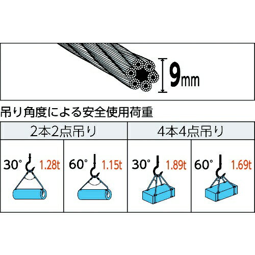 トラスコ中山｜TRUSCO NAKAYAMA 玉掛けワイヤーロープ　段落し　9mm×6m　TWD9S6