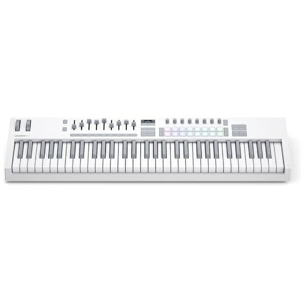 Launchkey 61 Whiteは、音楽制作の創造性を解き放つさまざまな機能を内蔵したクリエイティブなMIDIキーボードのホワイトモデルです。ホワイトとグレーの美しいカラーリングによる5オクターブのホワイト＆グレーのセミウェイテッド鍵盤や16個のポリアフタータッチ対応パッド、DAWとの密接な連携を実現するために考え抜かれた各コントロールのレイアウトなど、すべてが音楽制作やパフォーマンスに集中できるよう注意深く設計されています。インストゥルメントやドラムの演奏、クリップやシーンのローンチ、DAWミキサーやデバイス、エフェクトの素早いコントロールが可能です。カスタマイズ可能な独自のアルペジエーター、素早く曲作りが行える3つのコードモード、常に音階に合わせて演奏できるスケールモード、演奏中のコードを有機ELディスプレイに表示するコードディテクターも搭載しています。
