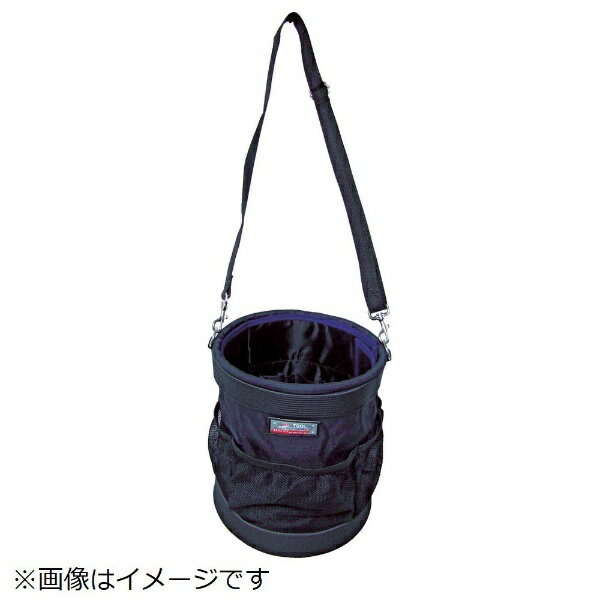 ■全面プロ仕様、多機能ポケットを配置しています。■小型工具から電動工具まで収納可能です。■PVC加工で耐久性抜群、耐光性抜群、収納性抜群でスタイリッシュなデザインです。【用途】・工具類の収納。【仕様】・色： ブラック/ブルー・径（mm）： φ270・高さ（mm）： 300・ショルダー付・吊り下げフック付・内ポケット12個付外ポケット9個付【材質／仕上】・ポリエステル【注意】・道具は別売です。※本商品が対象となるクーポンは、その期間終了後、同一内容でのクーポンが継続発行される場合がございます。