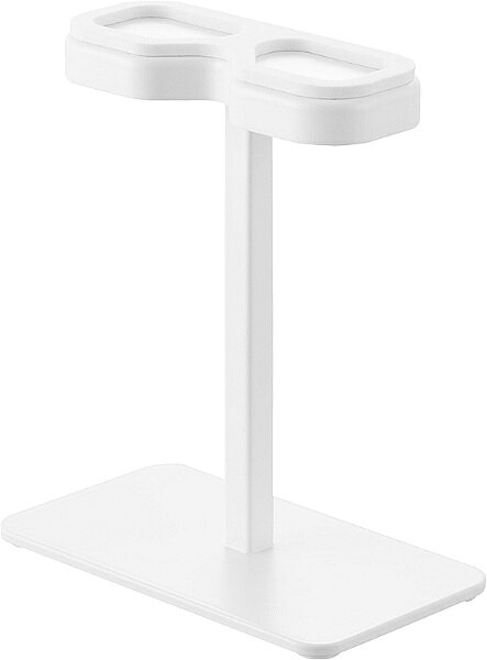 省スペースでしっかり安定、サッと使える。縦型でスリムに収納できるスマートフォン用VRゴーグル収納ラックです。安定して収納できる丈夫なスチール製で、インテリアに馴染むシンプルなデザインです。●パッケージサイズ：（約）W16.5×D9.5×H22cm ●サイズ：（約）W16×D9×H18.6cm ●重量：（約）570g ●材質：本体＝スチール（粉体塗装）、レンズ用クッション＝EVA樹脂、クッション＝シリコーンゴム ●耐荷重：（約）1kg（静止荷重）