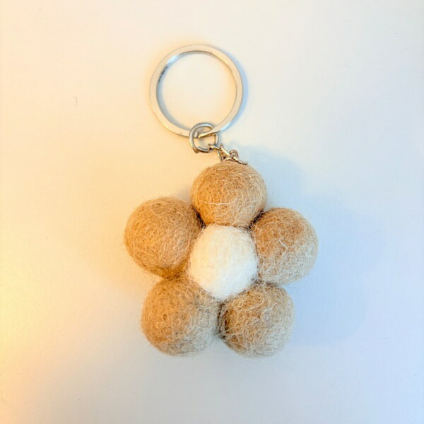 JERRY｜ジェリー Pom Pom Flower Keyring Round Beige ポンポンフラワーキーリング ラウンド ベージュ FELTY FLT-217671