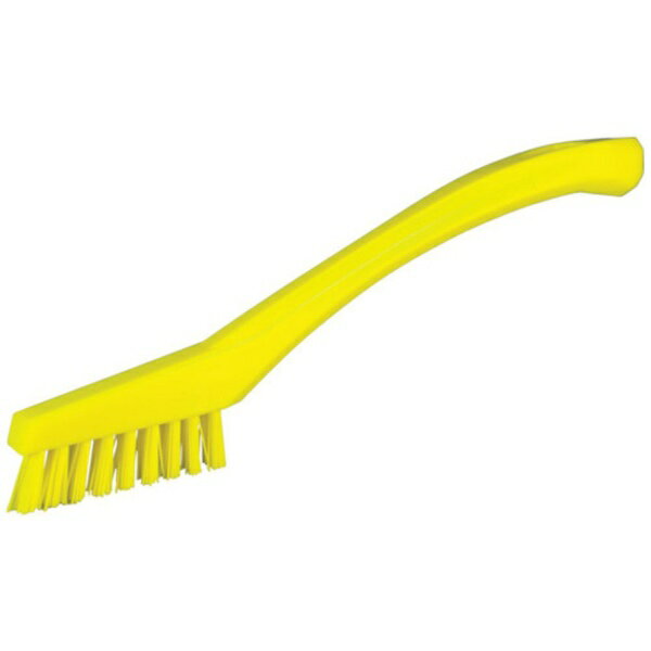 ■ヴァイカンブラシ最小最薄デザインのブラシです。【用途】・機器の部品や狭いすき間や溝、手の入りにくい箇所の洗浄に。【仕様】・色： イエロー・縦（mm）： 200・横（mm）： 12・厚さ（mm）： 35・耐熱温度（℃）： 121℃・毛質： ハード・毛丈（mm）： 16・線径（mm）： 0.5・線径： 0.5mm・食品衛生法適合（ポジティブリスト適合）【材質／仕上】・ボディー部： ポリプロピレン（PP）・フィラメント： ポリエステル【注意】・ブラシの毛を機械や道具類に挟まないよう注意してください。