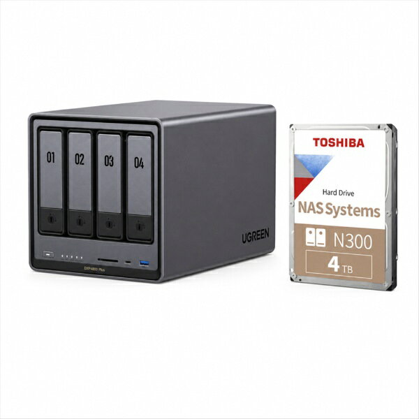 UGREEN｜ユーグリーン UGREEN NASync DXP4800 Plus + 東芝HDD N300 4TB×1 バンドル...