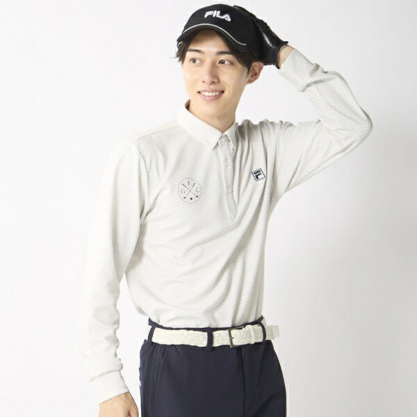 フィラゴルフ｜FILA GOLF メンズ ヘリンボーン柄プリントシャツ オフホワイト 786515 [メンズ /LLサイズ]【返品交換不可】