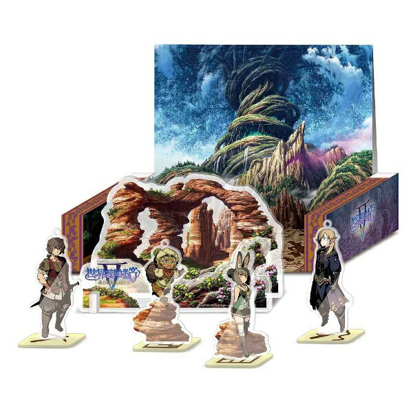『世界樹の迷宮V』の世界を、美しいジオラマであなたのお手元に再現！■ 『世界樹の迷宮V』の世界をジオラマで楽しめます外箱をミシン目に沿って開けば、世界樹がそびえたつマップが展開されます。そこに、迷宮の第2階層「奇岩の山道」の背景がプリントされた3DS・3DSLL・New3DSLL共用のスタンドを置き、さらにアースラン、ルナリア、セリアン、ブラニーの4種族のアクリルスタンドフィギュアを配置すれば、いく層にも奥行きをもって重なった、『世界樹の迷宮V』ジオラマ世界の完成です。■ DSスタンドは、3DS・3DSLL・New3DSLLに対応迷宮2層がプリントされたDSスタンドは、3DS・3DSLL・New3DSLLに対応しています。使用しながら充電も可能。あなたのデスク周りに、世界樹の小さな世界を彩ってください。■ 4種族のアクリルスタンドフィギュア4種族それぞれのアクリルスタンドフィギュアは、上部の穴を利用すればキーホルダーとして使うことも可能です。いつでもどこでも、世界樹の世界を持ち運びできます。(C)ATLUS (C)SEGA All rights reserved.