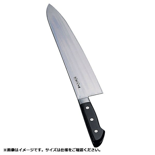 刀身に日本鋼を使用した洋包丁、堺實光 日本鋼シリーズ「牛刀」■包丁の仕様・形状：牛刀（洋刃）型・刃型：片刃・刃渡りサイズ：30cm■日本鋼を使用　日本鋼はモリブデン鋼に比べてサビやすいですが、優れた刃持ちと鋭い切れ味を持続します。■和包丁のような片刃仕上げ　洋包丁は基本的に両刃です。和包丁に強い實光刃物は洋包丁にも片刃を採用しています。　※片刃のため、右利き仕様となっております。■日本鋼シリーズ（2021年4月時点取り扱い）・ペティーナイフ（12、13.5、15cm）・牛刀（18、21、24、27、30cm）・筋引（24、27cm）・洋出刃（21、24、27cm）・三徳（18cm）・骨スキ（丸型15cm、角型15cm）※数字は刃渡りサイズです。（實光刃物）　堺600年の歴史　昔から優れた伝統技術を受け継ぐ「堺打刃物」、伝統工芸品に指定され、現在も多くの料理人に愛用されています。　實光は先人の貯えた匠を継承し、時代の先端を行く刃物づくりにまい進しています。