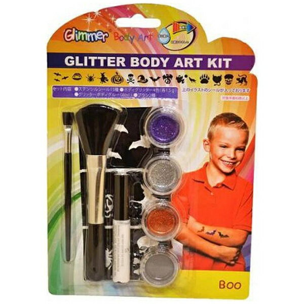 必要な道具がそろったグリッタータトゥーキット♪パンプキンやウィッチ、コウモリやスカルなどハロウィンセットです！仕上がったアートは石鹸と温水で丁寧に手でこすれば洗い流せますが、水に強く、冷水で洗う程度では落ちません！グリッターパウダーはポリエ...