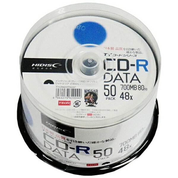 磁気研究所｜HIDISC ハイディスク データ用CD-R TYコードシリーズ ホワイト TYCR80YP50SP 50枚 /700MB /インクジェットプリンター対応