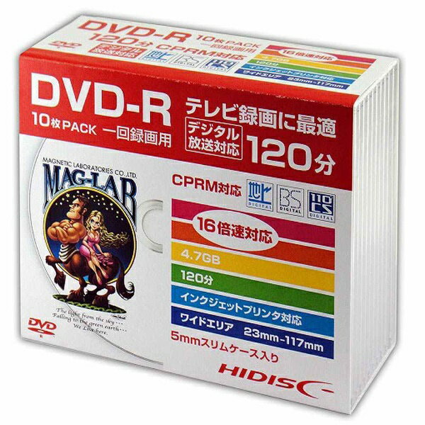 磁気研究所｜HIDISC ハイディスク 録画用DVD-R HIDISC HDDR12JCP10SC 10枚 /4.7GB /インクジェットプリンター対応