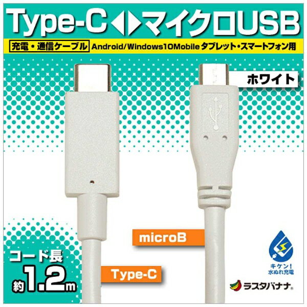 ラスタバナナ｜RastaBanana ［Type-C ⇔ micro USB］ケーブル 充電・転送 1.2m ホワイト RBHE269 ホワイト