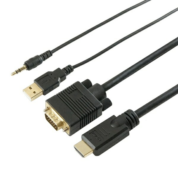 ホーリック｜HORIC 映像変換ケーブル USB-Aオス給電 /φ3.5mm ブラック VGHD20-030BK [HDMI⇔VGA /2m]
